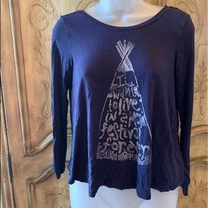Aerie Top Blue Cropped Baby Tee  “I Want To Live In A Music Festival Forever XS